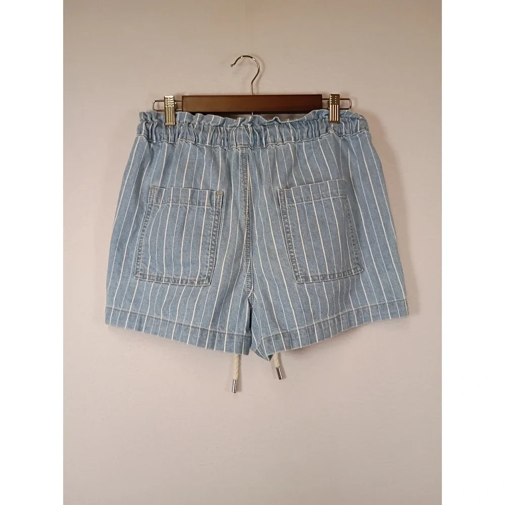 Coastal Nautical LOFT Women S Blue White Pinstripe Paperbag Waist Denim Shorts